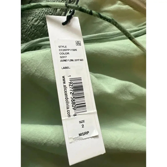 NWT Alice + Olivia Valencia Floral Sage Green Tiered Maxi Dress Size 2 - Picture 13 of 16
